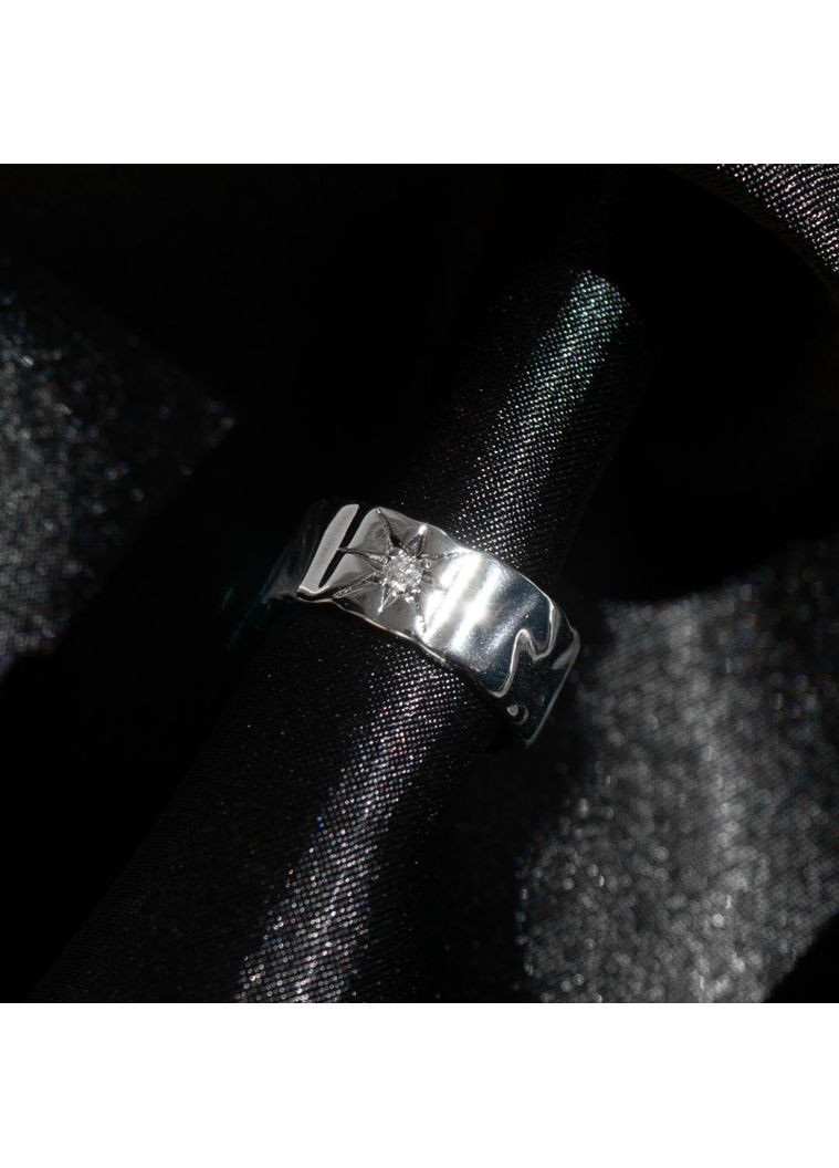 Серебристое кольцо универсальное для подростка широкое с камнем звезды космическое азиатский стиль современная кэжуал фэнтези No Brand (369667996)