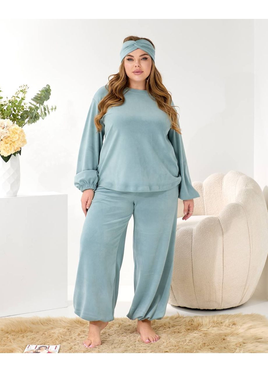 Фісташкова зимня домашній костюм з мікрофлісу + чалма 🤍🤍🤍 кофта + брюки Україна