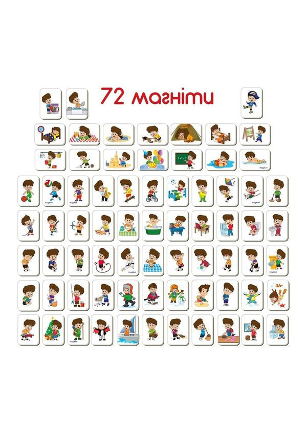 Детский развивающий набор магнитов "Распорядок дня" ML4032-03, 72 магнитные фигурки MAGDUM (337578891)