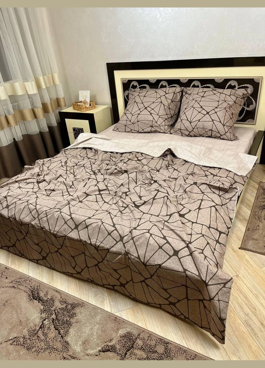 Постельное белье хлопковое Узоры Двуспальное 180 x 220 Бязь Коричневое 70 х 70 No Brand (280937788)
