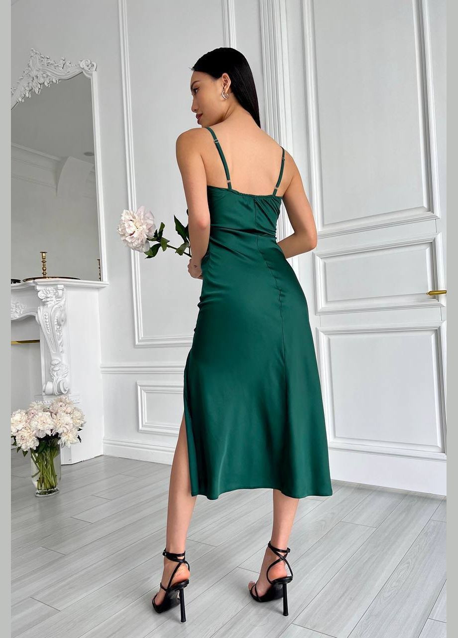 Смарагдова святковий, коктейльна, вечірня сукня комбінація з розрізом на нозі сукня-комбінація Україна