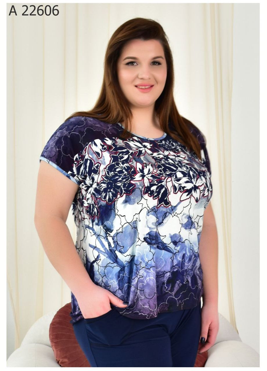 Синяя летняя женская блуза большого размера SK