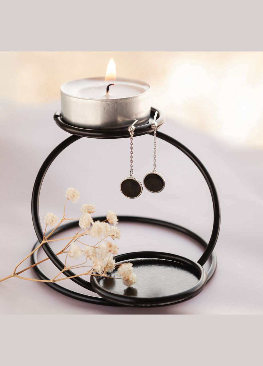 Срібні сережки пусети кола з чорною емаллю та бібими фаінітами No Brand (333705529)