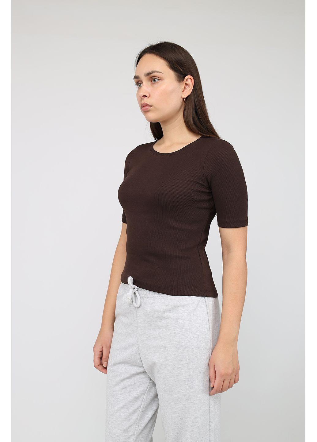 Футболка з коротким рукавом жіноча колір темно-коричневий CB-00283879 Yuki - (369447233)