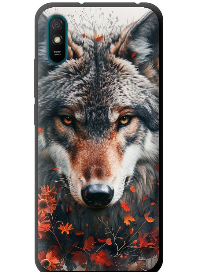 TPU черный чехол 'Wolf and flowers' для Endorphone Xiaomi Redmi 9A (285782500)