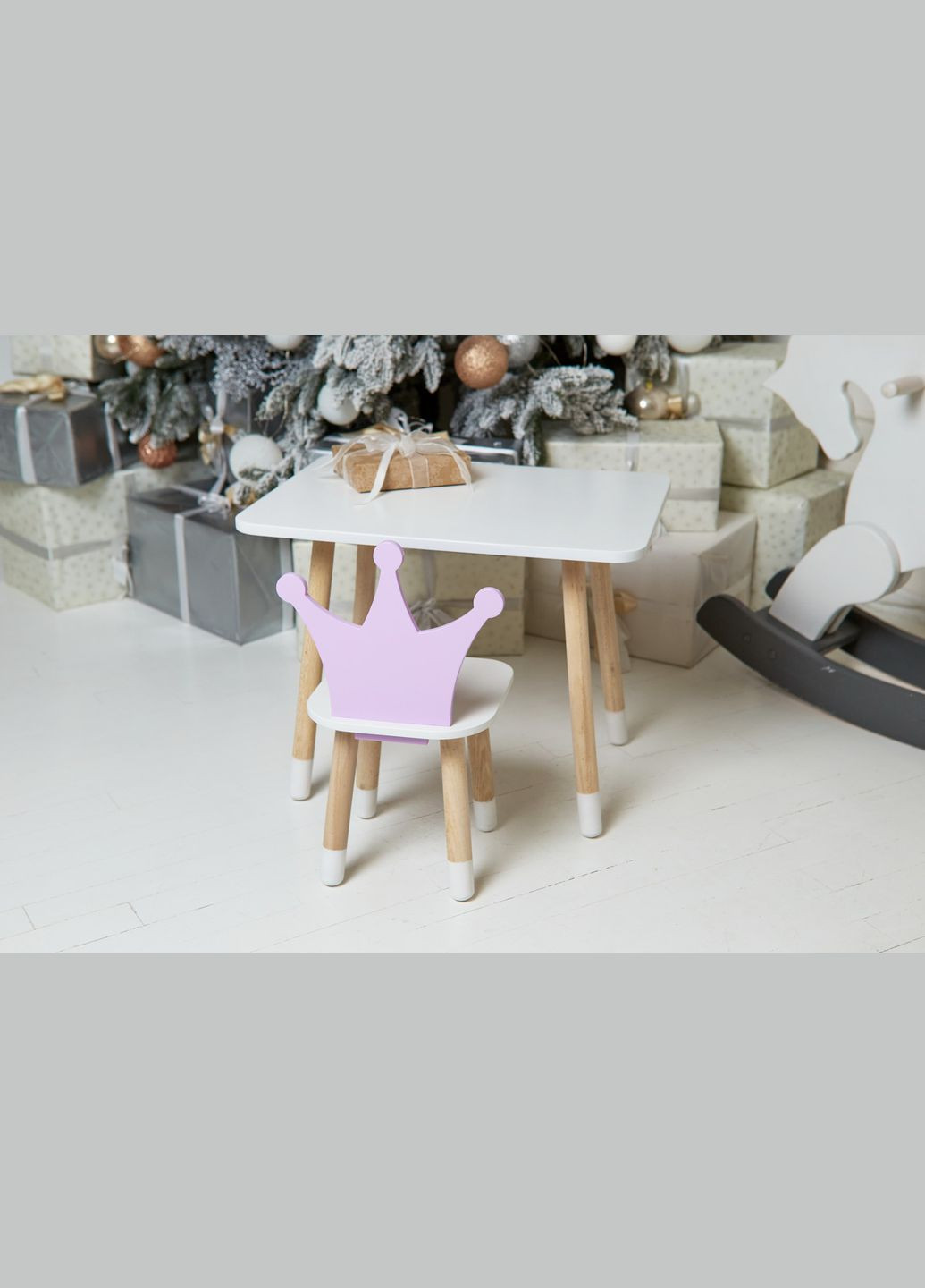 Дитячий прямокутний стіл і стільчик фіолетова корона. Столик для ігор, уроків, їжі. Білий столик No Brand (323223310)
