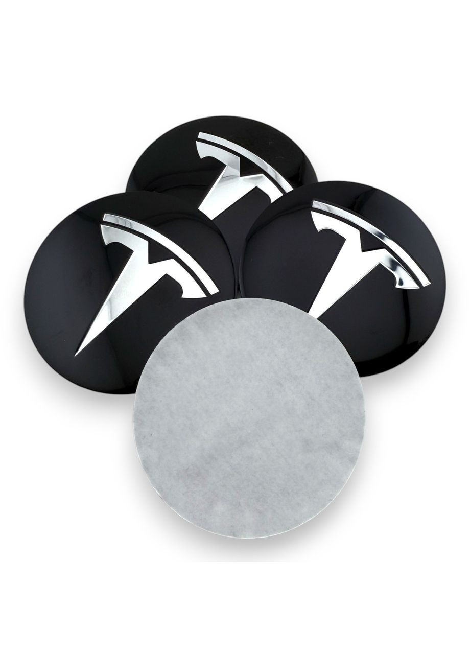 Наклейки з логотипом Тесла 56 мм алюмінієві чорна з хром логотипом 4 штуки. Tesla (354698629)