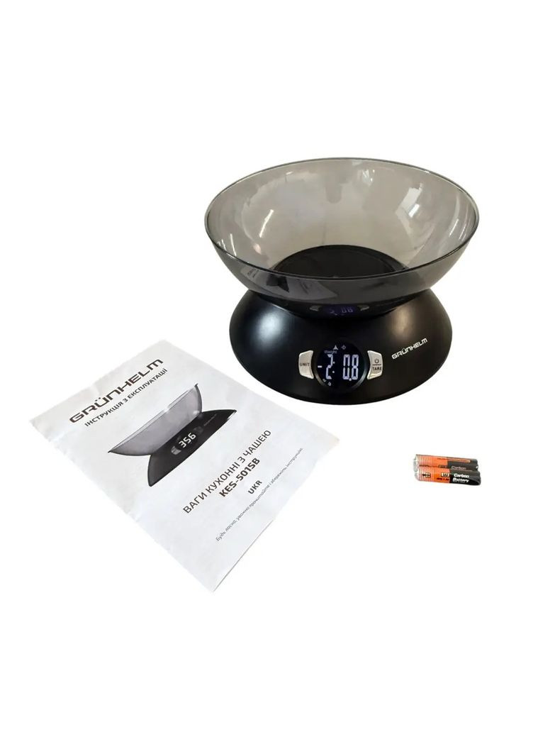 Кухонні настільні електронні ваги KES-501SB для зважування продуктів з чашею до 5кг ваги для дому Чорний Grunhelm (351361288)