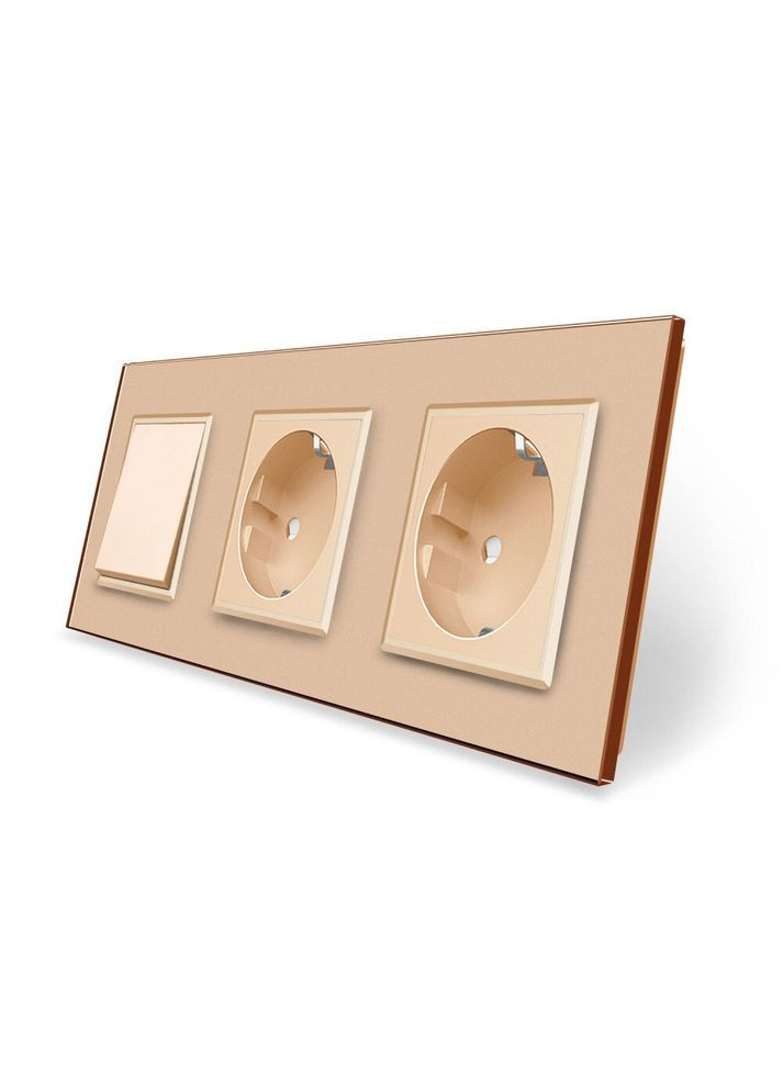 Двоклавішний вимикач з подвійною розеткою золотий скло (VL-C7C2EUK2-13) Livolo (371260507)