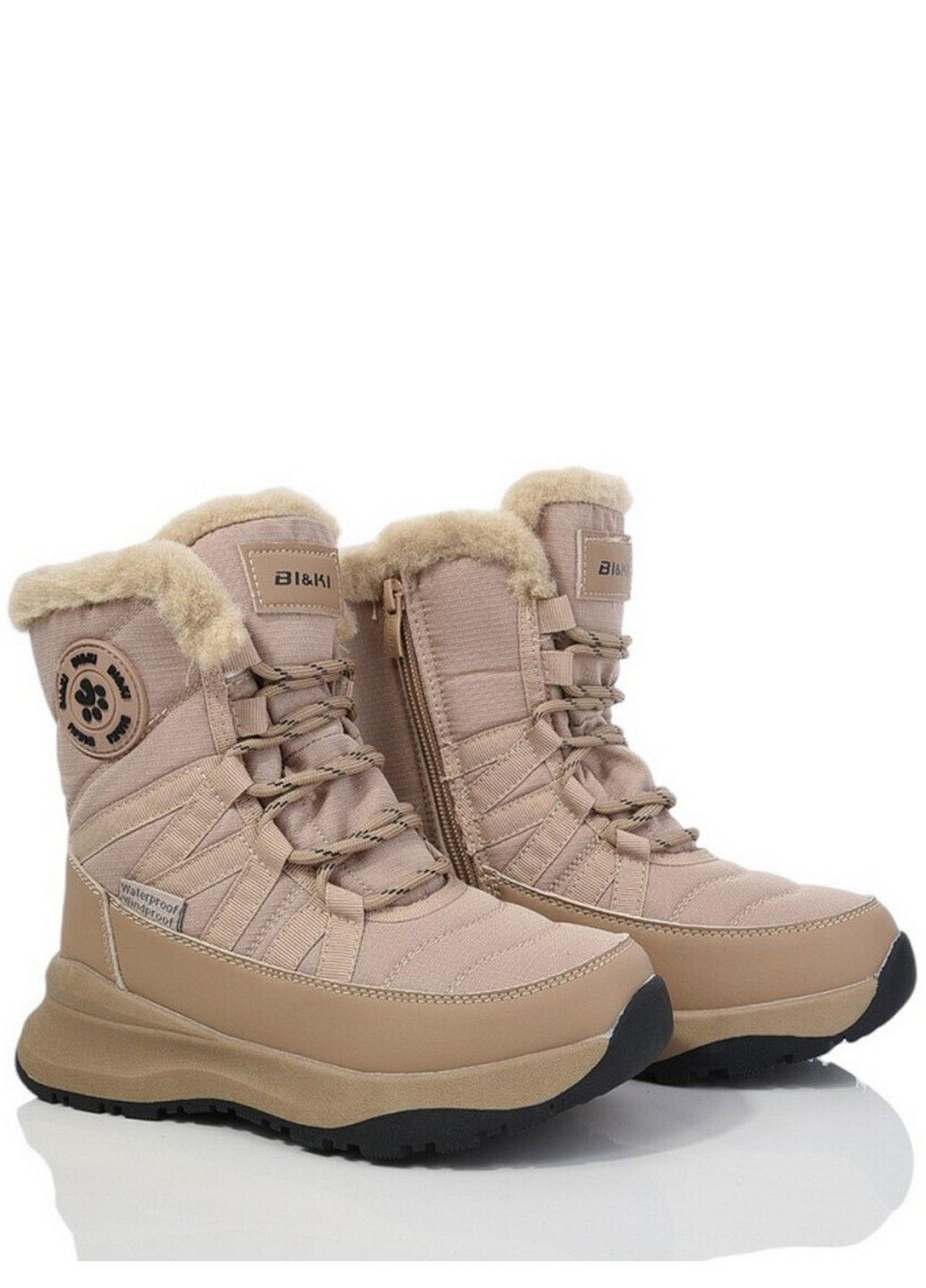 Бежевые кэжуал зимние сноубутсы на овчине n01366c Biki