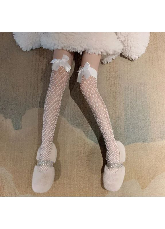 Чулки в сетку с бантиком подростковые оригинальные эластичные на рост до 160 см No Brand Панчохи в сітку підліткові білі (350669250)