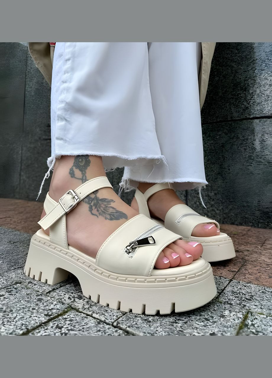 Жіночі шкіряні босоніжки на платформі 1429 Бежеві Seven (331431464)