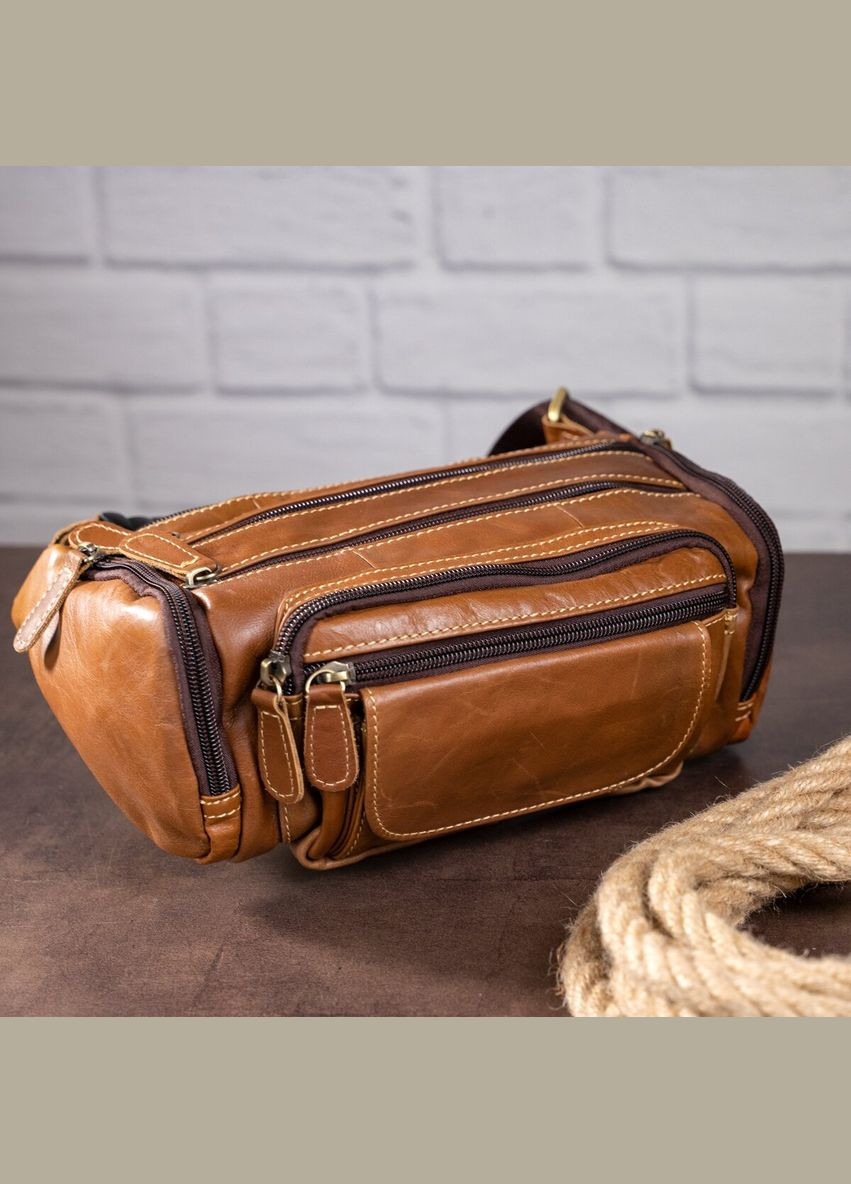 Сумка мужская через плечо бананка кожаная объемная 14695 Коричневая Vintage (302009113)