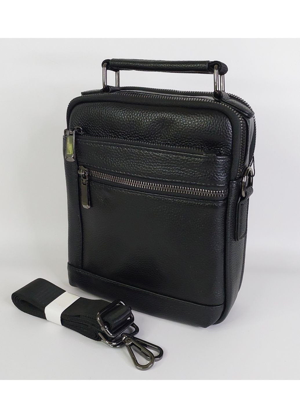 Сумка чоловіча месенджер на два відділення з короткою ручкою з натуральної шкіри чорна No Brand (349821699)