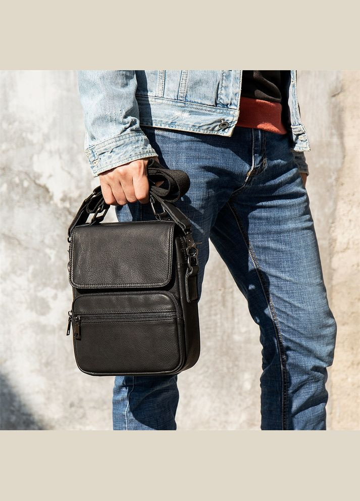 Шкіряна сумка крос боді чоловіча месенджер через плече чорна 20367 Vintage (329196976)