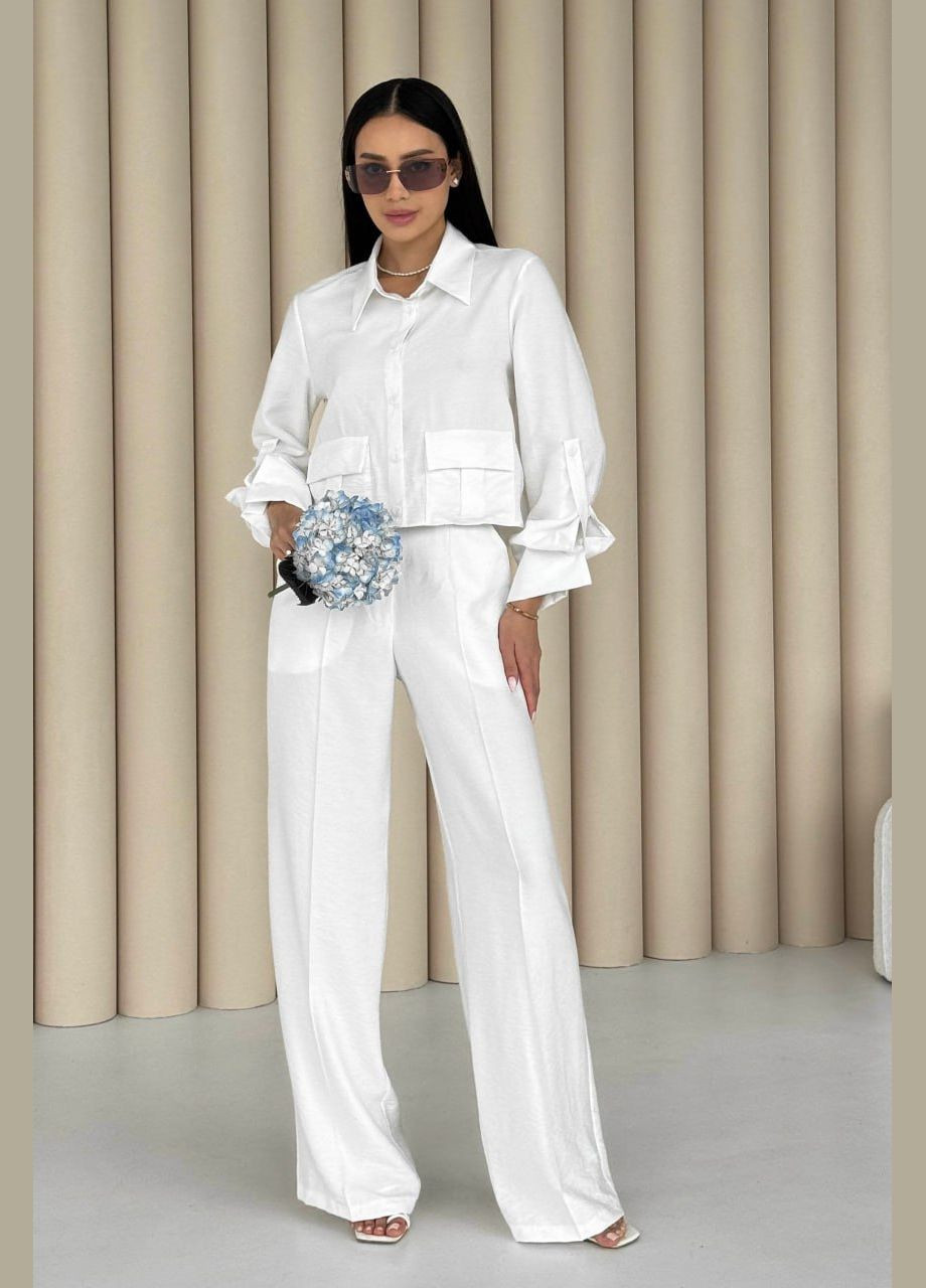 Свободный костюм прямого кроя белого цвета Jadone Fashion (292553264)
