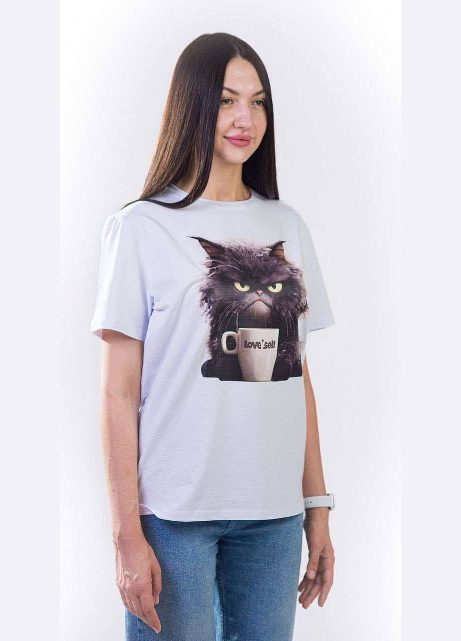 Біла футболка унісекс біла з коротким рукавом з принтом кава кіт love self (кулір) роз. 3xl 4PROFI кулір (298127365)