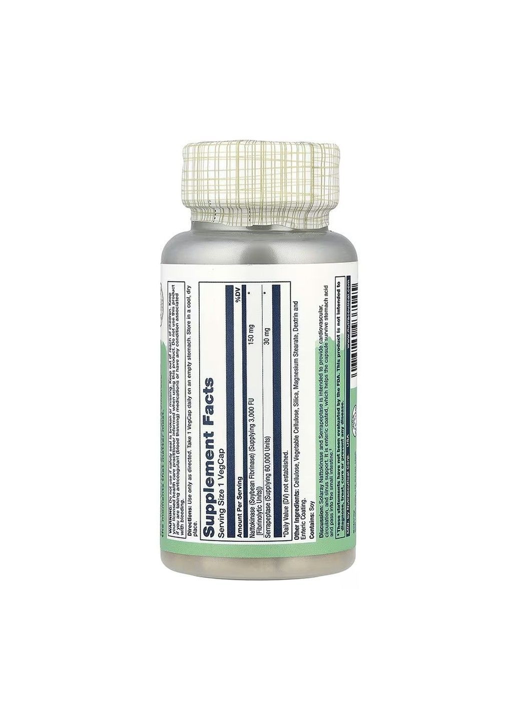 , наттокиназа и серрапептаза, кишечнорастворимая оболочка, 30 капсул VegCap Solaray (366293558)