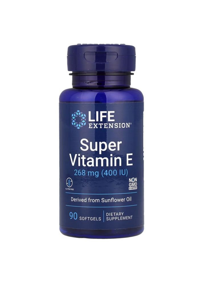 Вітамін Е Super Vitamin E 268 mg, 90 капсул для підтримки серця, мозку та імунної системи Life Extension (322415362)