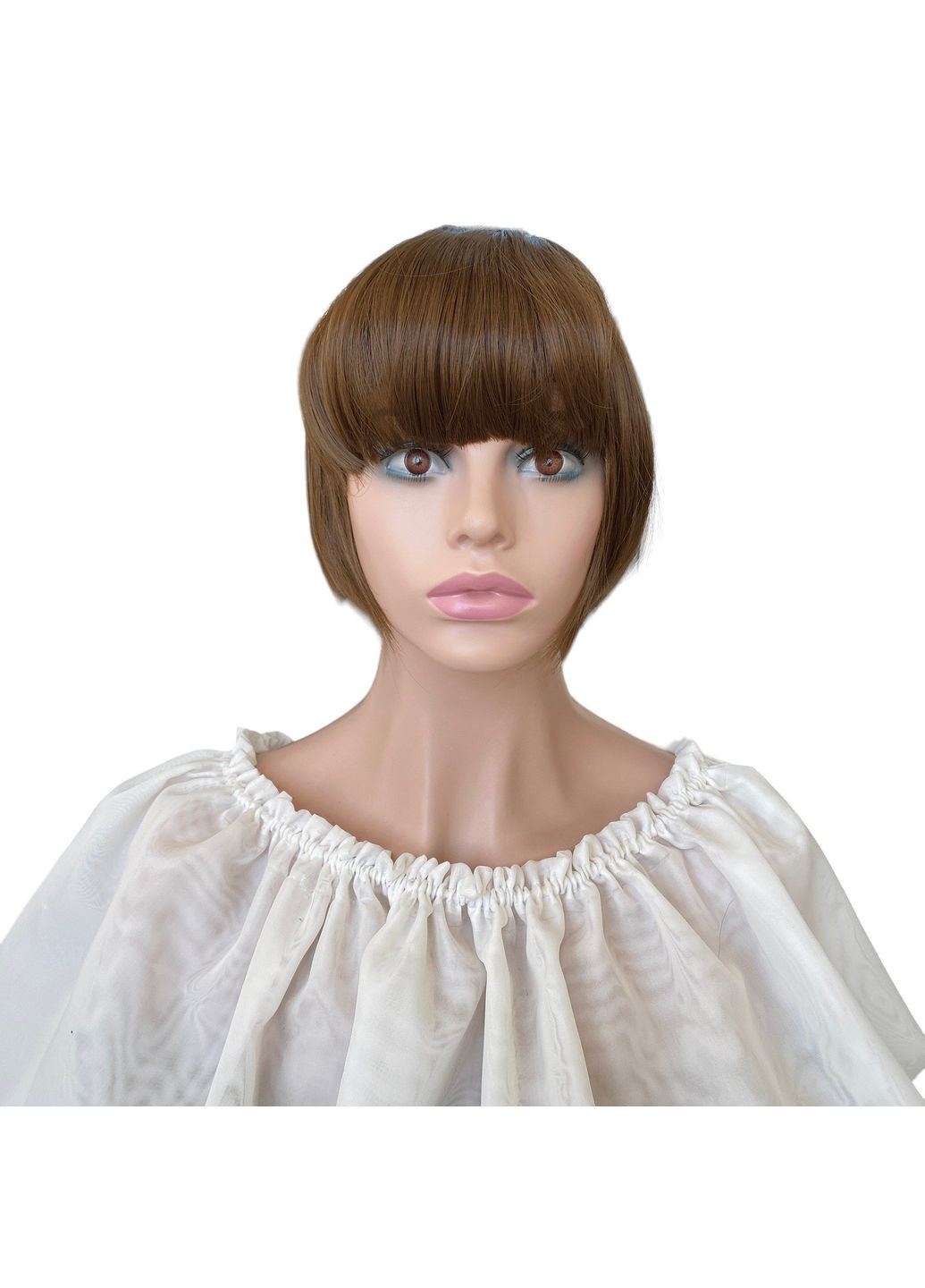 Чубчик накладний русявий No10 прямий на шпильках зі штучного волосся No Brand 6628 (299317358)