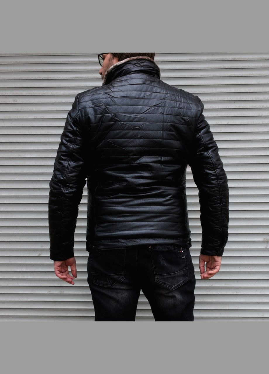 Чорна зимня зимова шкіряна куртка на хутрі Vakko