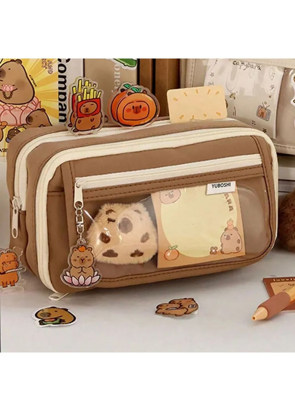 Большой школьный пенал «Капибара» 3 значка 20 наклеек Бумага для заметок Брелок в комплекте No Brand (369163440)