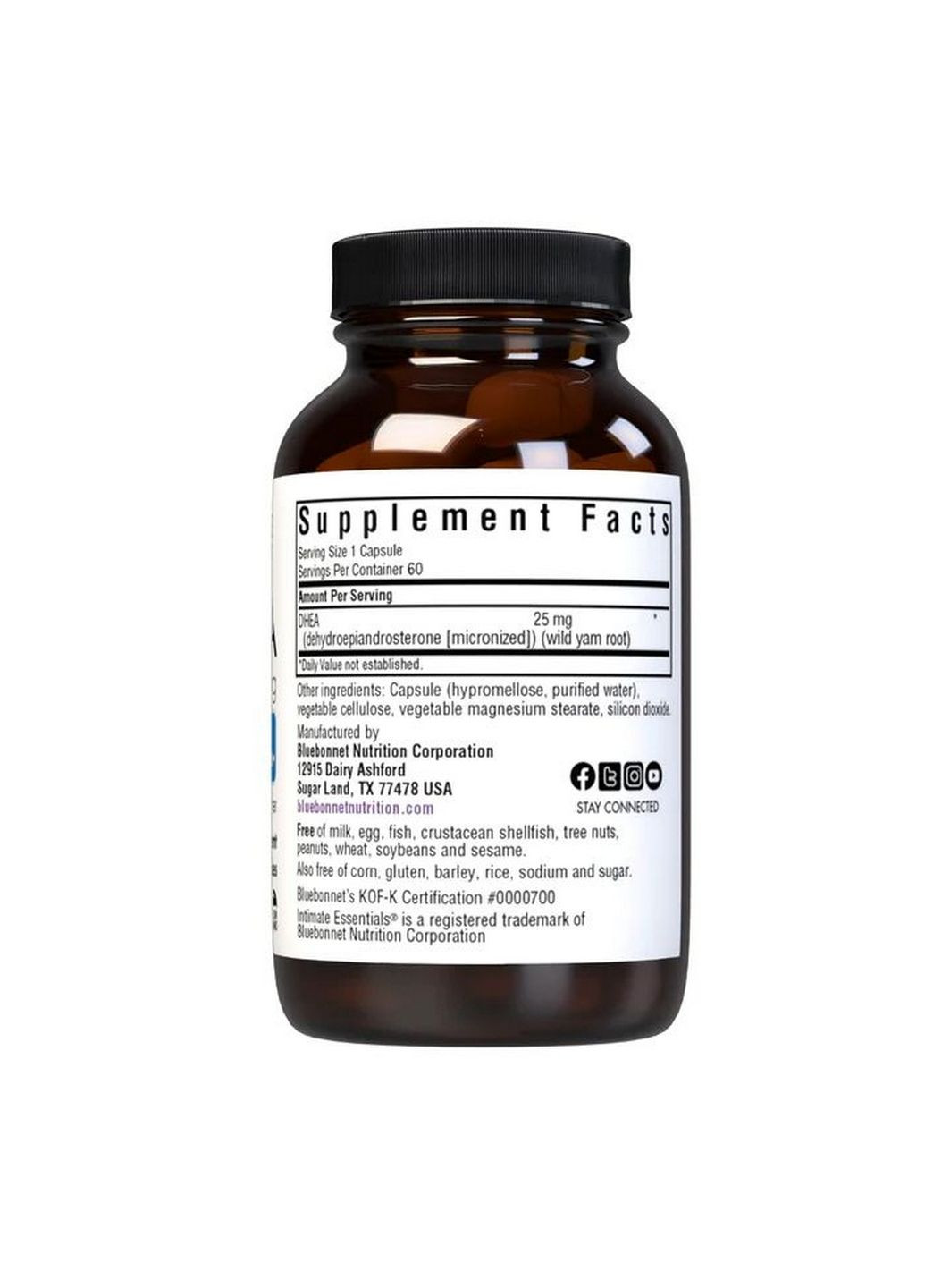 Стимулятор тестостерону Intimate Essentials DHEA 25 mg, 60 вегакапсул Bluebonnet Nutrition (293341358)