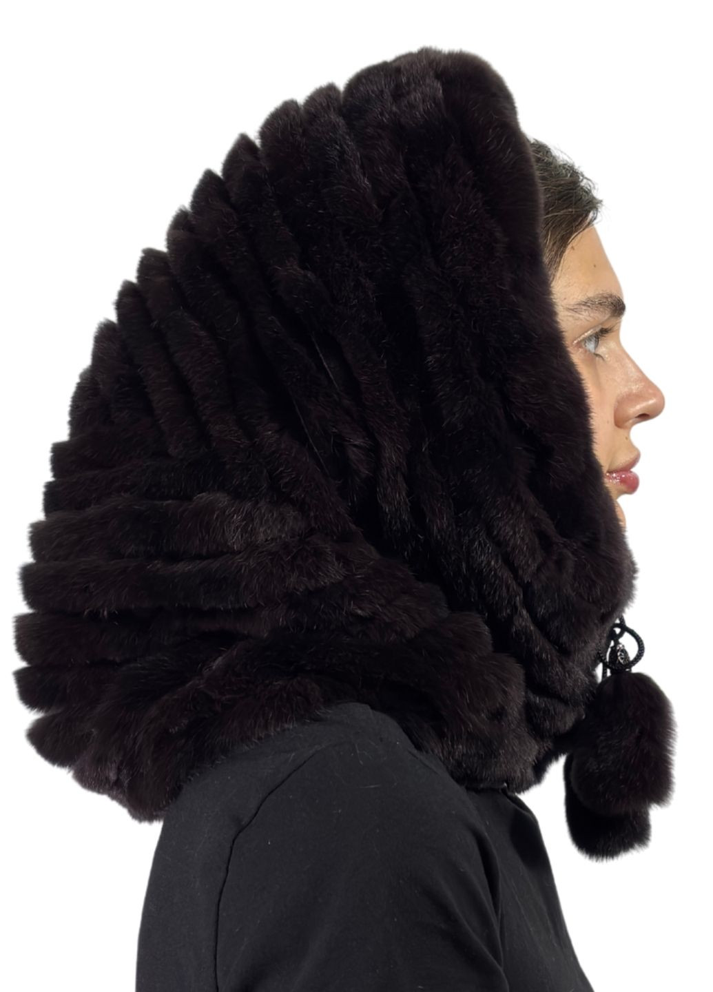 Жіночий хутряний капюшон на голову з натурального хутра кролика Меховой Стиль Труба (347317335)