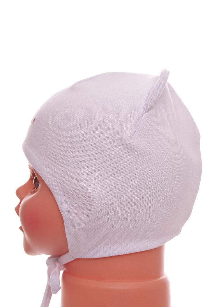 Шапка на зав'язках для хлопчика подвійний трикотаж Teddy Bear біла 1м+ (50982) BABYKROHA (323469369)