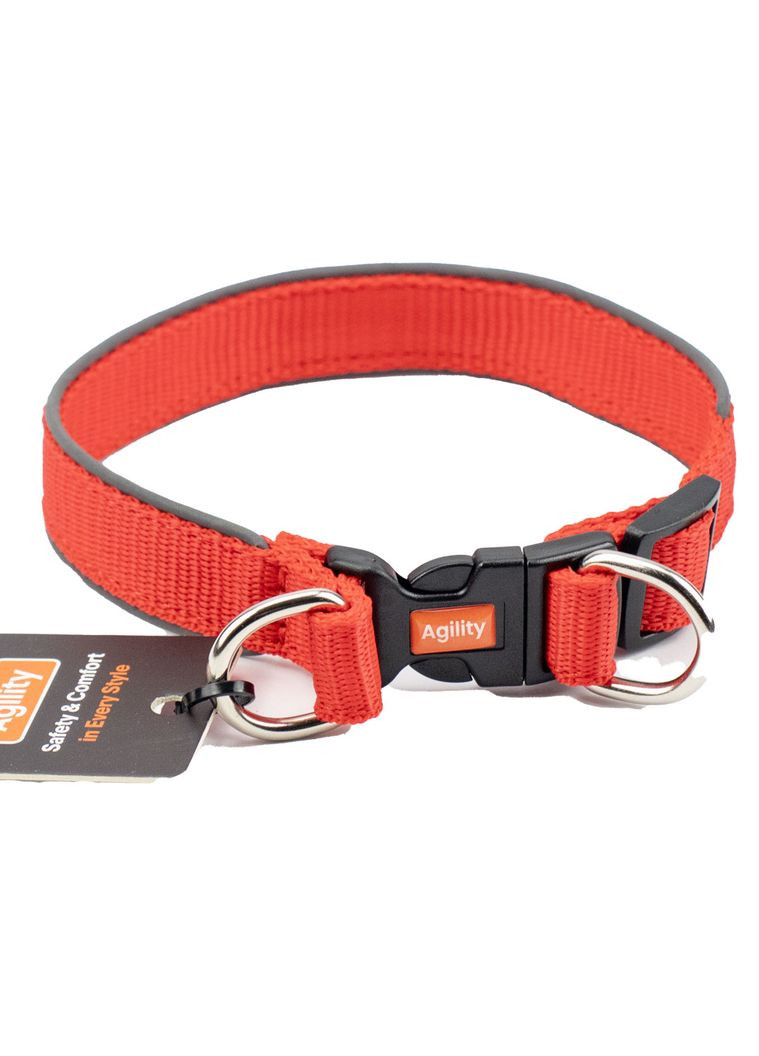 Нашийник "" нейлон зі світловідбивним кантом і пластиковою пряжкою, подвійний 20 мм 320-360 мм, червоний (4823101316889) AGILITY (322124782)