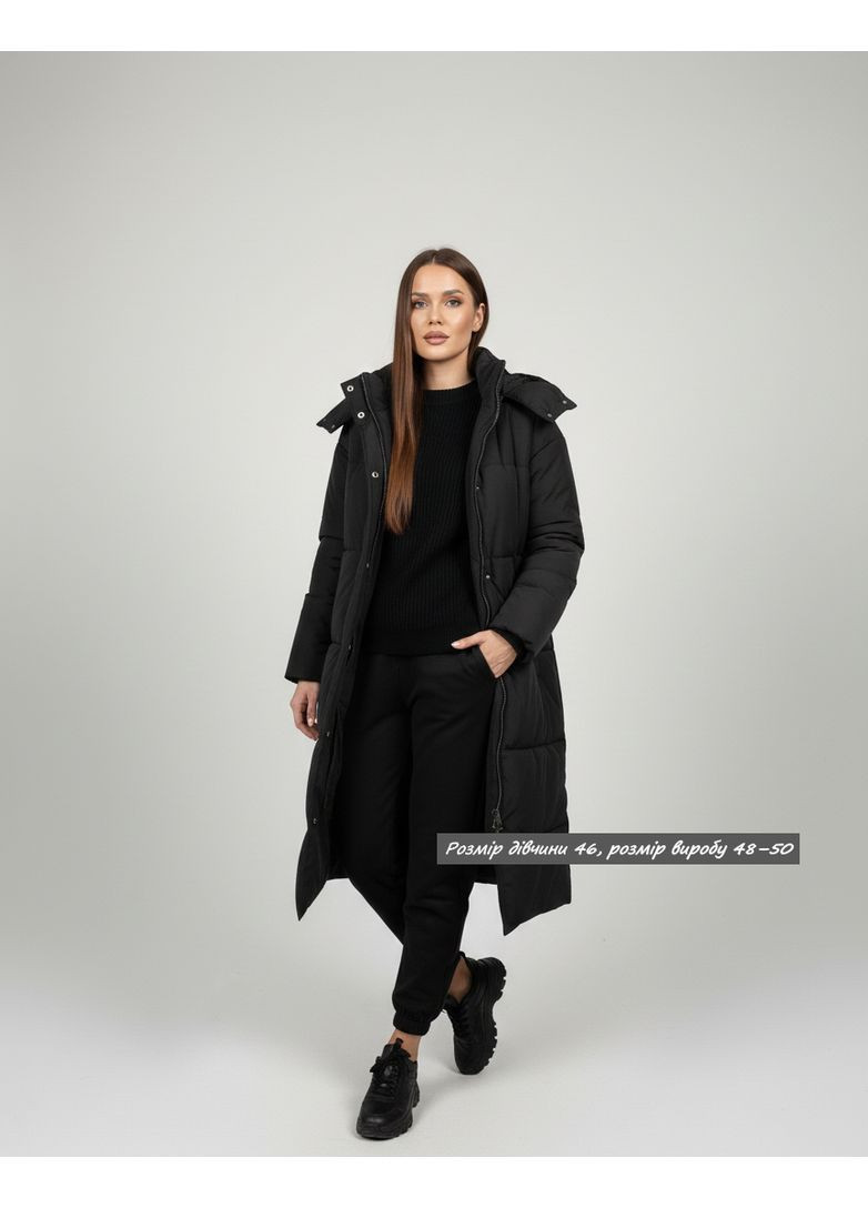 Чорна зимня жіноча зимова куртка подовжена зі знімним капюшоном Nositi 4264-15-860А