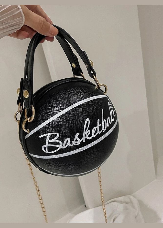 Жіноча кругла сумка BASKETBALL м'яч на ланцюжку чорна No Brand (290665299)