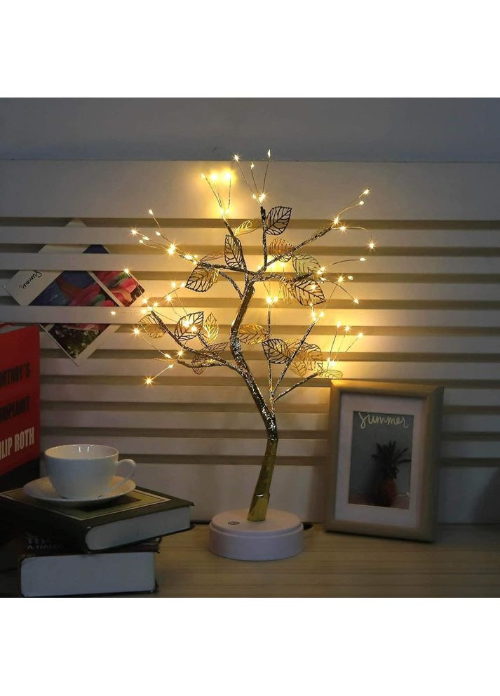 Настольная LED лампа от USB + батарейки AA 3шт «Дерево серебристое с листьями» с теплым светом на 72 диода NNG-08 Silver No Brand (366089823)