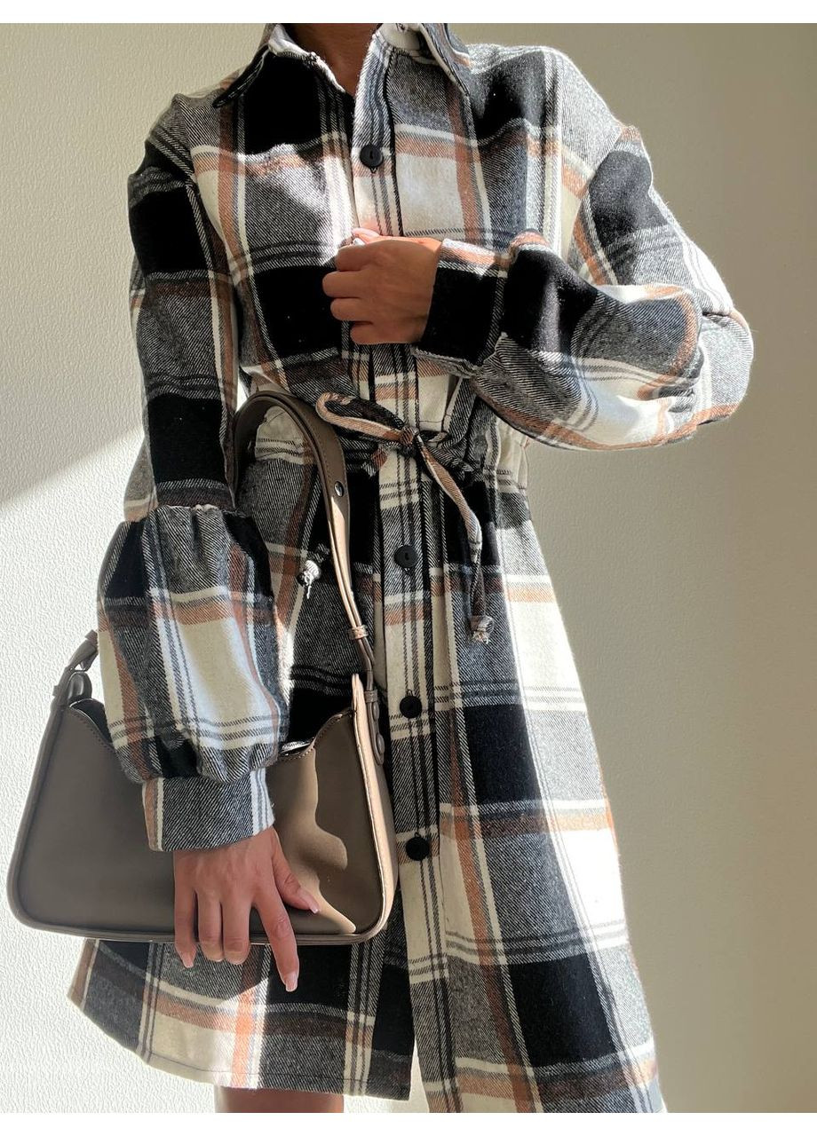 Бежевое платье кашемировое рубашка на пуговицах в клетку, с поясом Україна