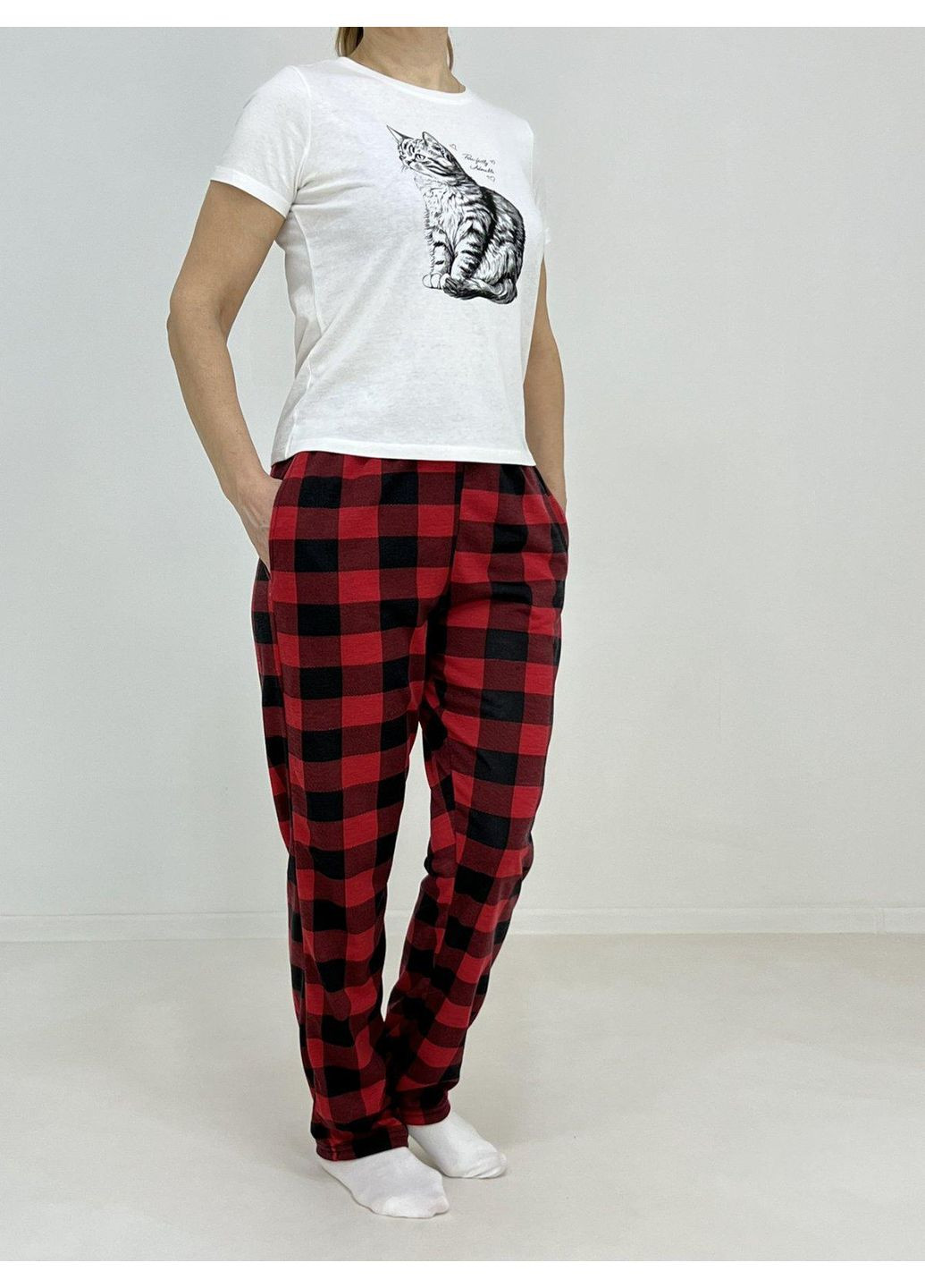 Жіночі домашні штани в клітинку Pars 60-62 Червоні (83717824-4) Triko (323159088)