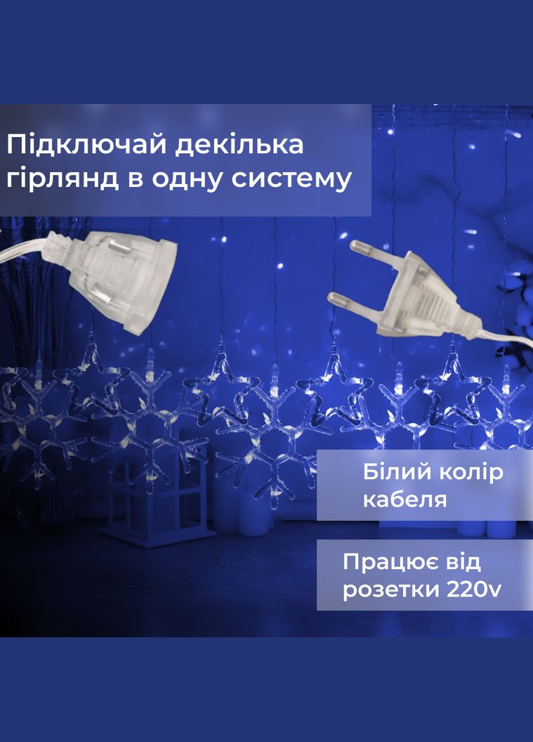 Гірлянда-штора Зірки та сніжинки розмір 3*0,9 м 10 фігур, синій GarlandoPro (328441091)