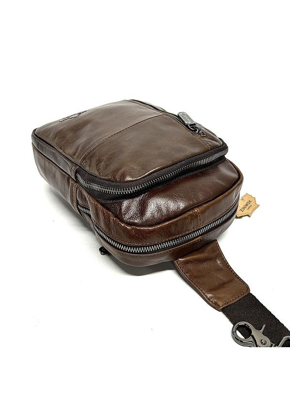 Коричнева шкіряна чоловіча нагрудна сумка слінг через плече з натуральної шкіри No Brand (316710072)