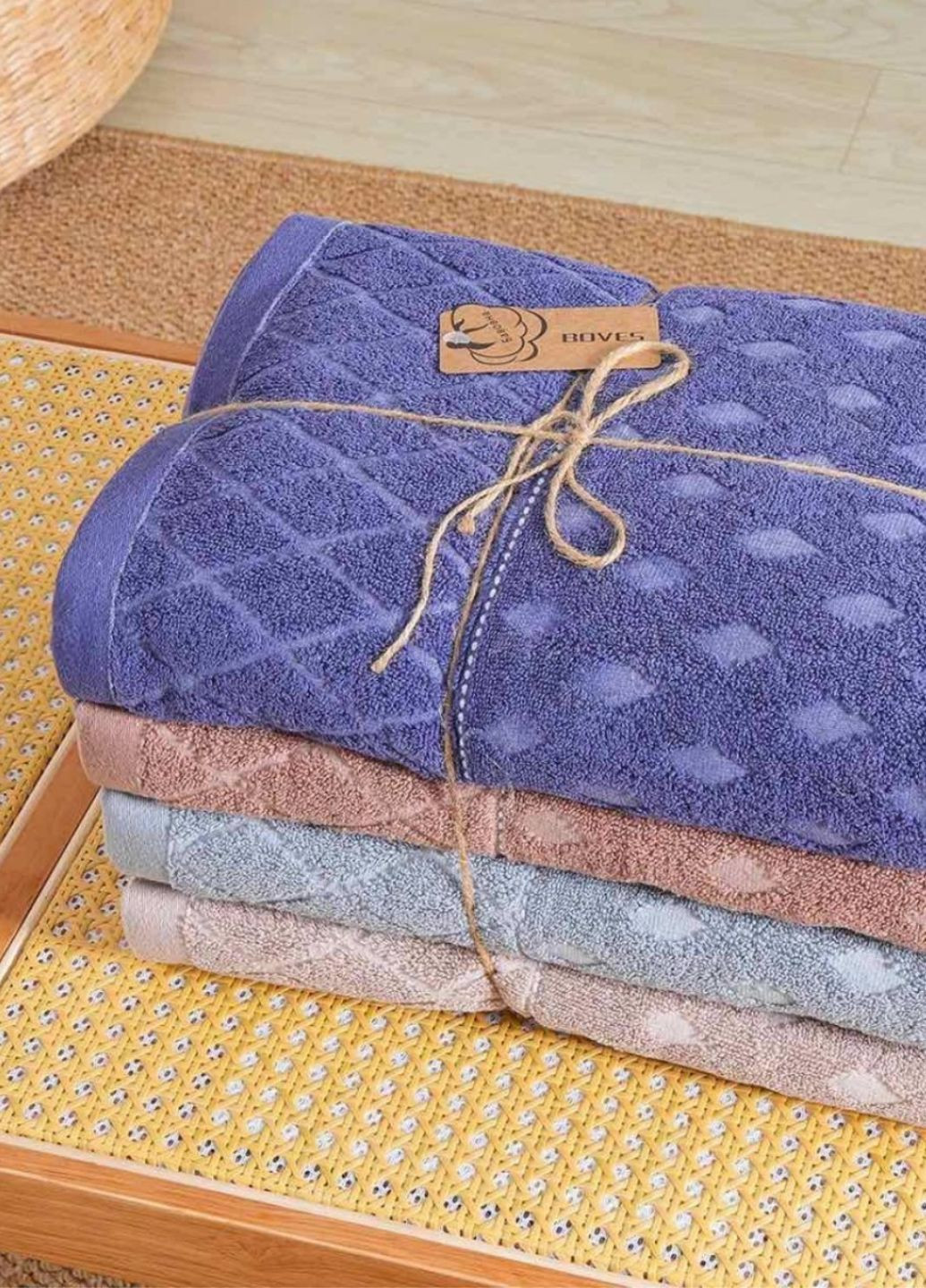 Комплект махровых полотенец 4 шт — 100*50 см, пакистанский хлопок, гипоаллергенные, высоковпитывающие No Brand геометрический комбинированный