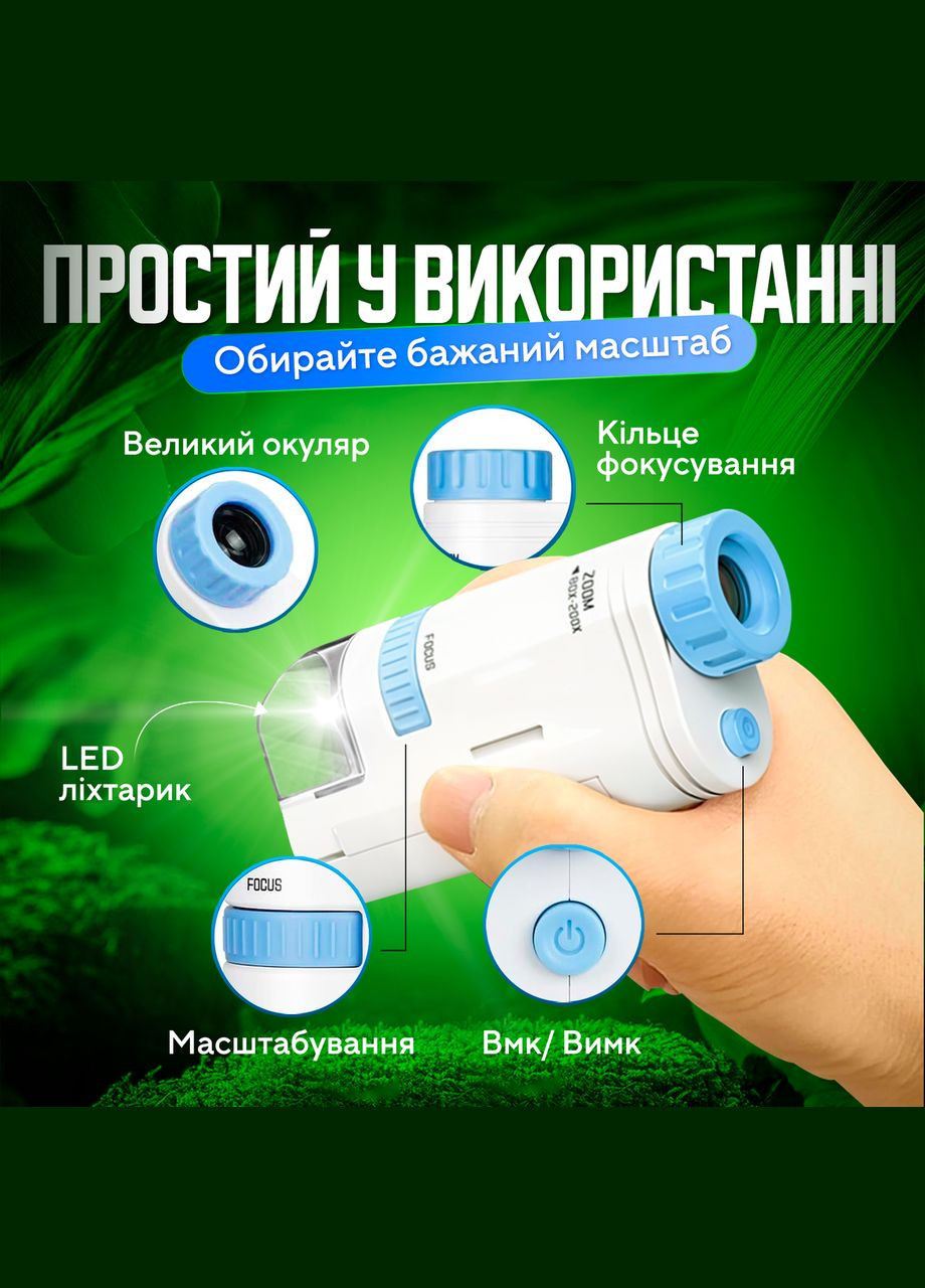 Мікроскоп цифровий кишеньковий портативний дитячий 60x-200x з підсвічуванням (micros-KD) No Brand (347590404)