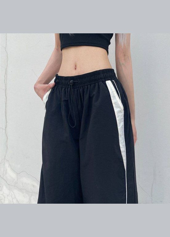 Жіночі чорні стильні в корейському стилі штани з плащівки на затяжках з лампасами No Brand штани (293337336)