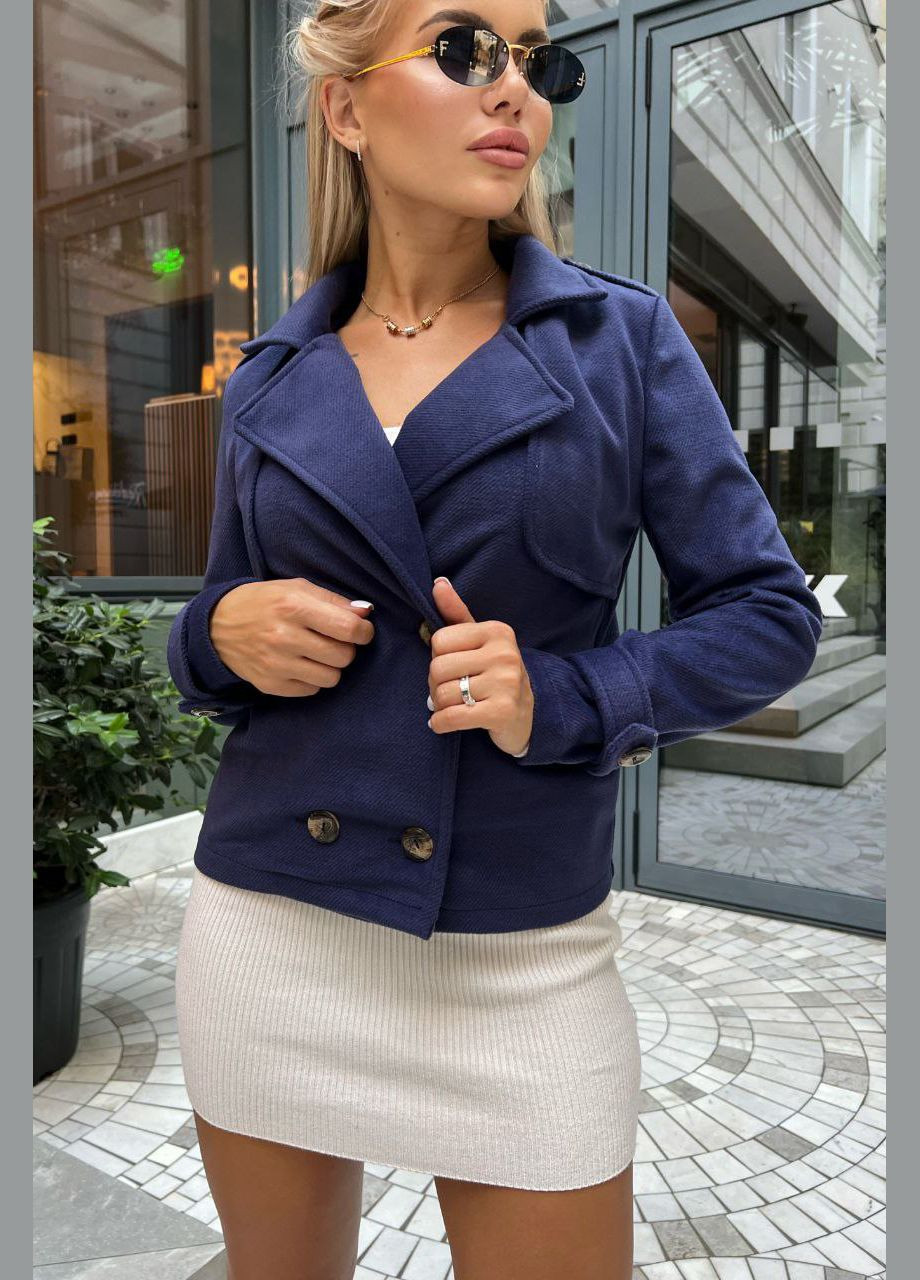 Темно-синя демісезонна піджак жіночий кашеміровий темно-синього кольору Let's Shop