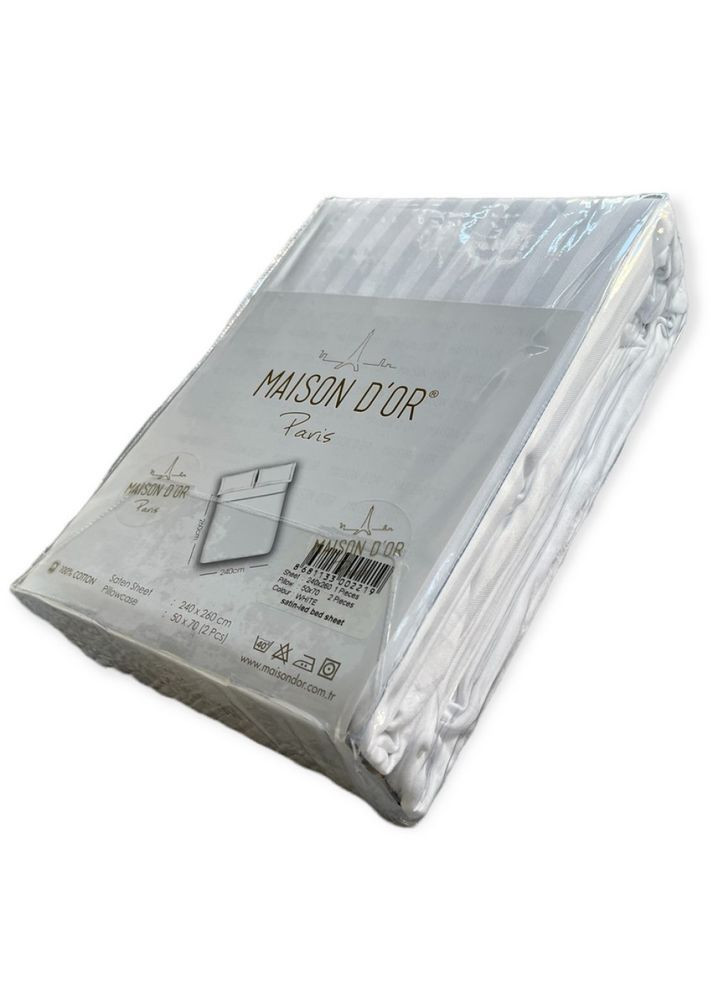 Простирадло сатинова white 240x260 +наволочки 2-50x70 Maison D'or (365963442)
