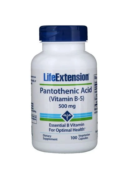 Пантотеновая кислота (Pantothenic Acid),, 500 мг, 100 кап. Life Extension (364312607)
