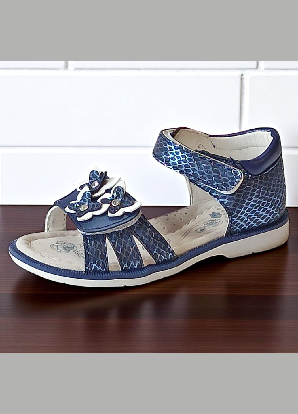 Темно-синие босоножки ортопедические для девочки сандалии на липучках Clibee