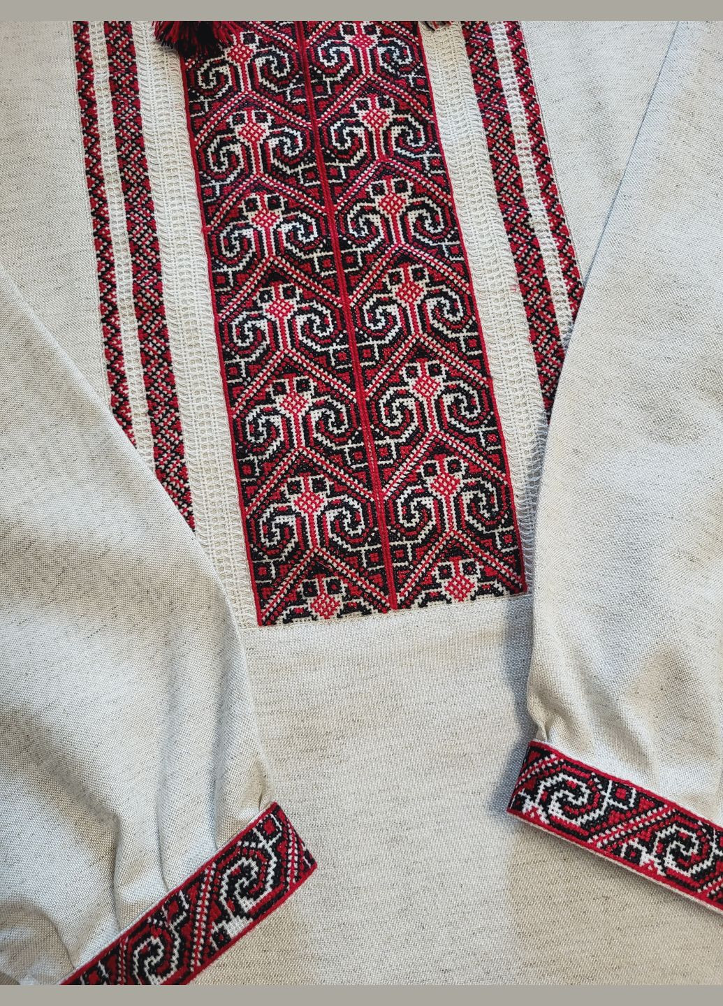 Комбінована чоловіча вишиванка ручної роботи великого розміру з натуральної домотканої тканини "солідна" Hand Made візерунок українська символіка вільна, пряма домоткане полотно, поліестер, льон (331769854)