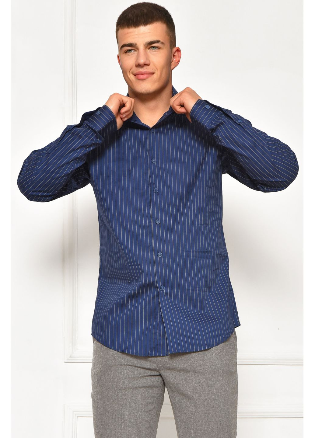 Темно-синяя джинсовая рубашка в полоску Let's Shop