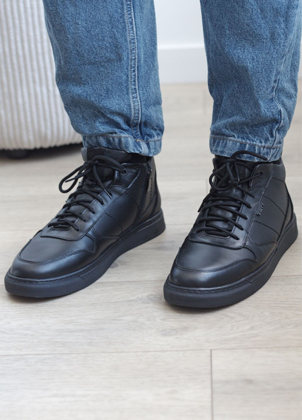 Черные кеды мужские зимние из натуральной кожи на меху Zlett 4417