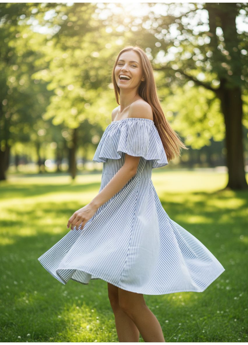 Синее кэжуал платье InDresser в полоску