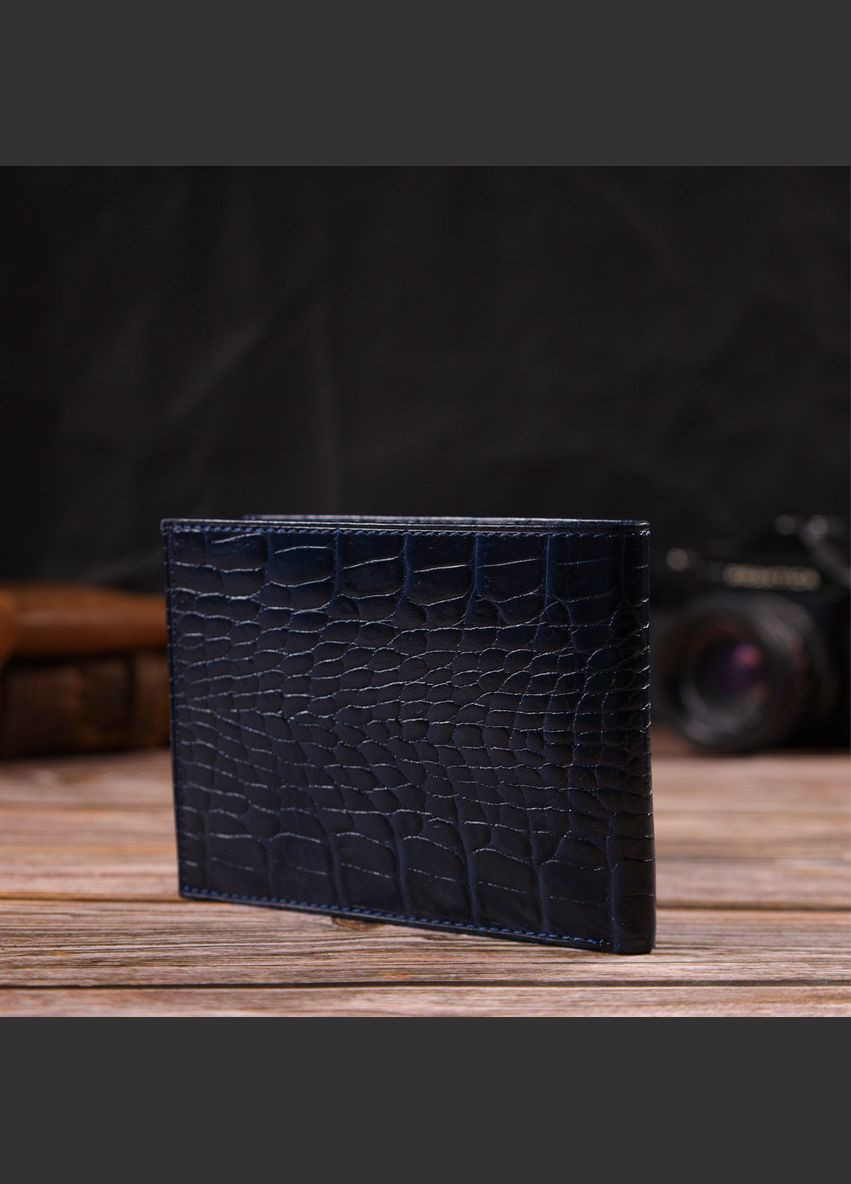Гарний гаманець для чоловіків з натуральної шкіри з тисненням під крокодила 21924 Синій Canpellini (329150219)
