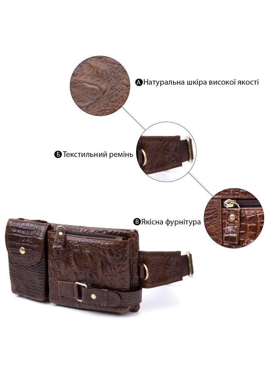 Бананка поясна під шкіру рептилії унісекс 20401 Коричнева Vintage (329149122)